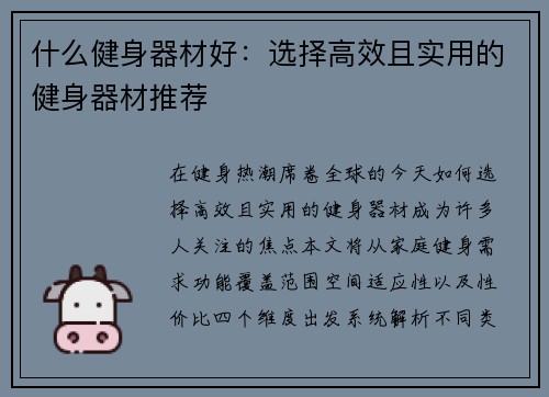什么健身器材好：选择高效且实用的健身器材推荐